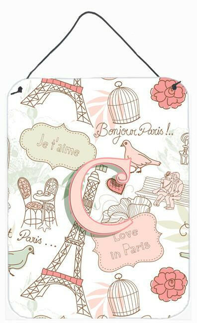 Letter C Love in Paris Pink Wall or Door Hanging Prints CJ2002-CDS1216 by Caroline's Treasures