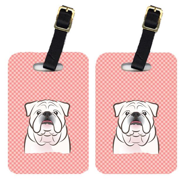 Pair of Checkerboard Pink White English Bulldog  Luggage Tags BB1220BT by Caroline's Treasures