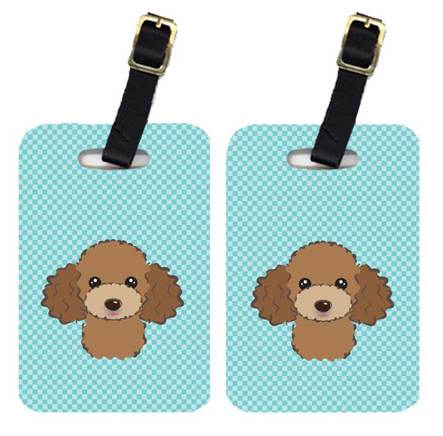 Pair of Checkerboard Blue Chocolate Brown Poodle Luggage Tags BB1194BT by Caroline's Treasures