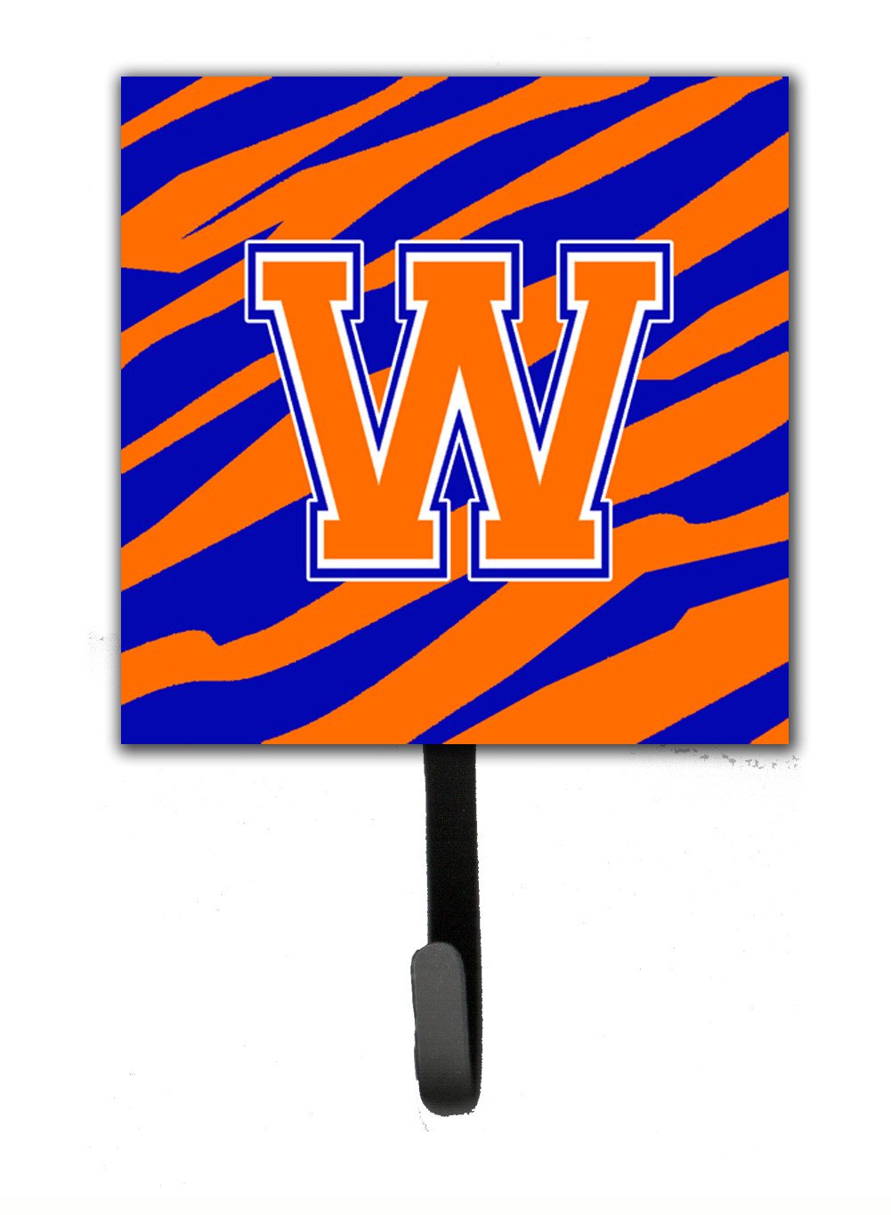 Letter W Initial Monogram - Tiger Stripe - Blue Orange Leash Holder or Key Hook by Caroline's Treasures