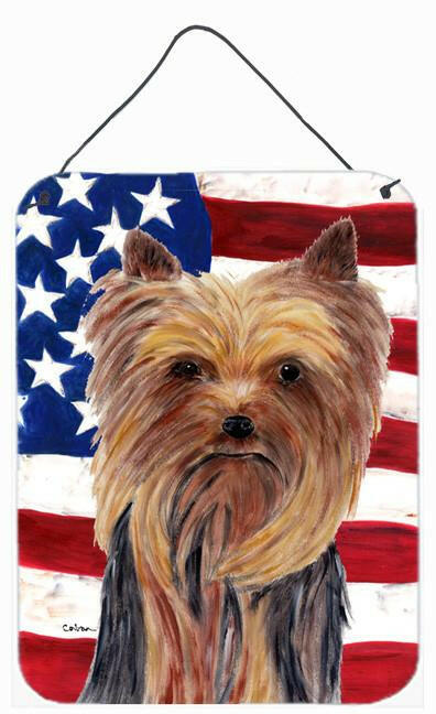 USA American Flag with Yorkie Aluminium Metal Wall or Door Hanging Prints by Caroline's Treasures