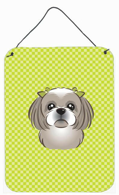 Checkerboard Lime Green Gray Silver Shih Tzu Wall or Door Hanging Prints by Caroline's Treasures