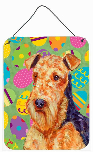 Airedale Easter Eggtravaganza Aluminium Metal Wall or Door Hanging Prints by Caroline&#39;s Treasures