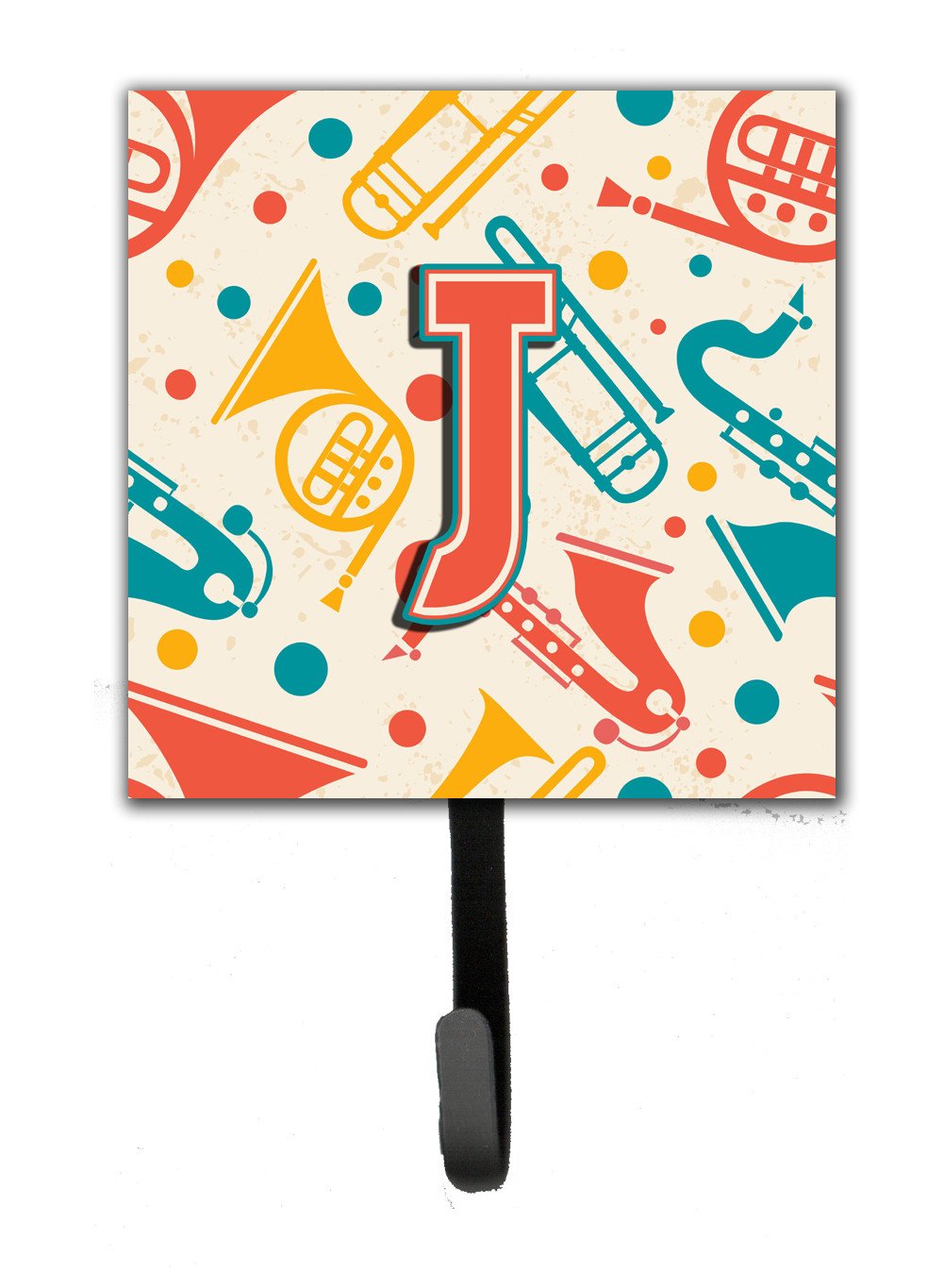 Letter J Retro Teal Orange Musical Instruments Initial Leash or Key Holder CJ2001-JSH4 by Caroline's Treasures