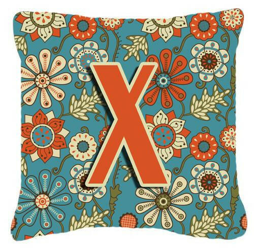 Letter X Flowers Retro Blue Canvas Fabric Decorative Pillow CJ2012-XPW1414 by Caroline's Treasures