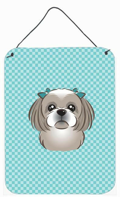 Checkerboard Blue Gray Silver Shih Tzu Wall or Door Hanging Prints BB1188DS1216 by Caroline&#39;s Treasures