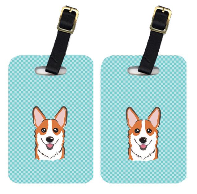 Pair of Checkerboard Blue Corgi Luggage Tags BB1192BT by Caroline's Treasures