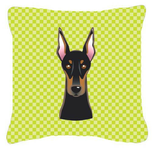 Checkerboard Lime Green Doberman Canvas Fabric Decorative Pillow BB1307PW1414 - the-store.com