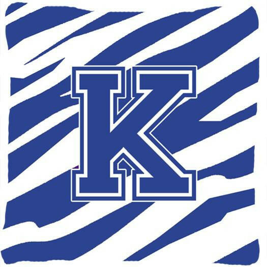 Monogram Initial K Tiger Stripe Blue and White Decorative Canvas Fabric Pillow - the-store.com