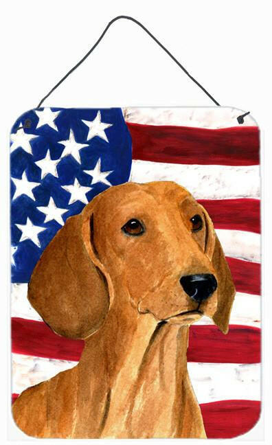 USA American Flag with Dachshund Aluminium Metal Wall or Door Hanging Prints by Caroline's Treasures