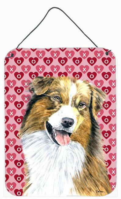 Australian Shepherd Hearts Love and Valentine&#39;s Day Wall or Door Hanging Prints by Caroline&#39;s Treasures