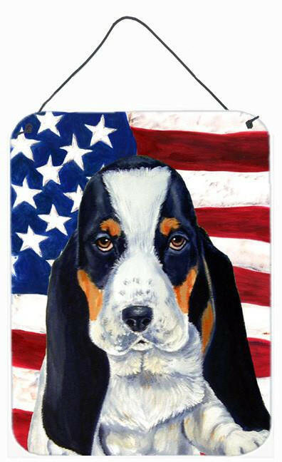 USA American Flag with Basset Hound Aluminium Metal Wall or Door Hanging Prints by Caroline's Treasures