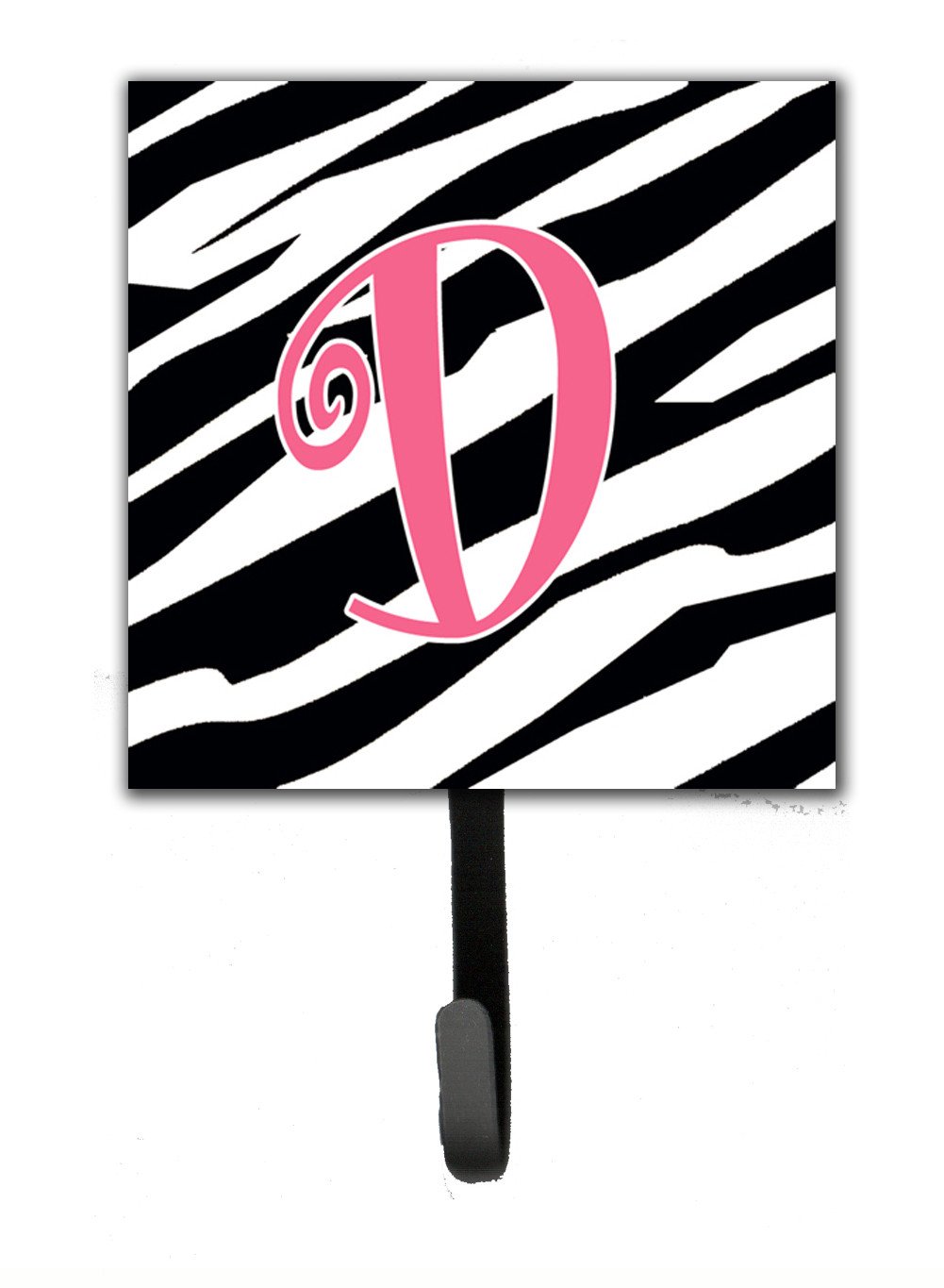 Letter D Initial Monogram - Zebra Stripe and Pink Leash Holder or Key Hook by Caroline's Treasures