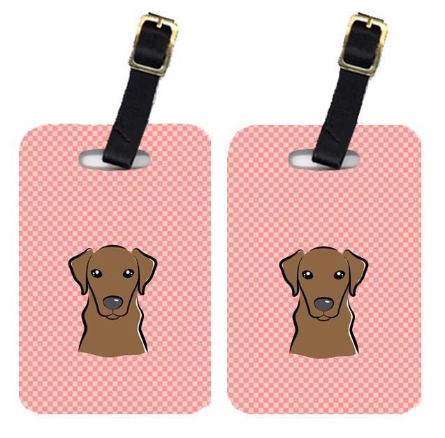 Pair of Checkerboard Pink Chocolate Labrador Luggage Tags BB1234BT by Caroline's Treasures