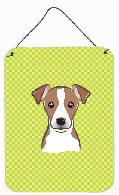 Checkerboard Lime Green Jack Russell Terrier Wall or Door Hanging Prints by Caroline's Treasures