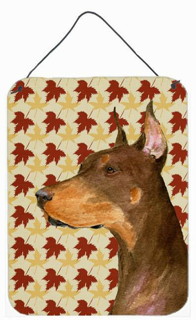 Doberman Fall Leaves Portrait Aluminium Metal Wall or Door Hanging Prints by Caroline's Treasures