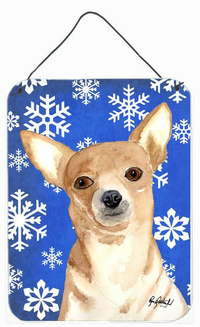 White Snowflake Chihuahua Christmas Aluminium Metal Wall or Door Hanging Prints by Caroline's Treasures