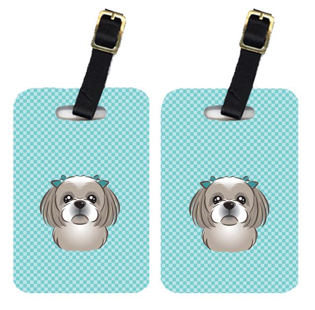 Pair of Checkerboard Blue Gray Silver Shih Tzu Luggage Tags BB1188BT by Caroline's Treasures