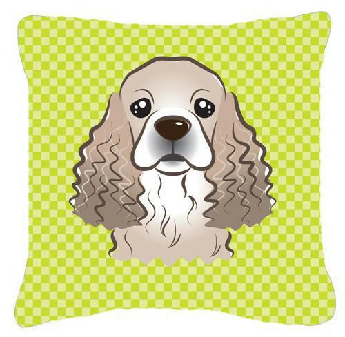 Checkerboard Lime Green Cocker Spaniel Canvas Fabric Decorative Pillow BB1278PW1414 - the-store.com