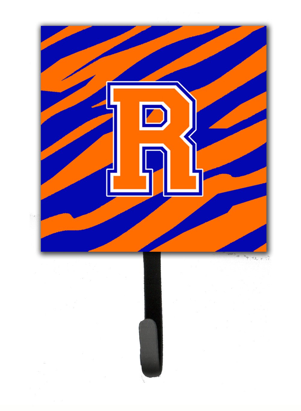 Letter R Initial Monogram - Tiger Stripe - Blue Orange Leash Holder or Key Hook by Caroline's Treasures