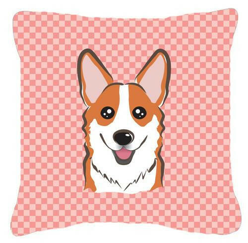 Checkerboard Pink Corgi Canvas Fabric Decorative Pillow BB1254PW1414 - the-store.com