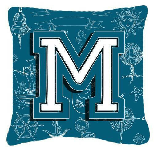 Letter M Sea Doodles Initial Alphabet Canvas Fabric Decorative Pillow CJ2014-MPW1414 by Caroline's Treasures