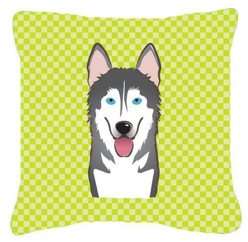 Checkerboard Lime Green Alaskan Malamute Canvas Fabric Decorative Pillow BB1280PW1414 - the-store.com