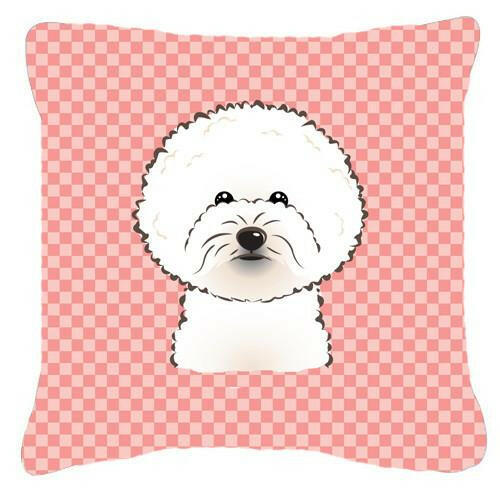 Checkerboard Pink Bichon Frise Canvas Fabric Decorative Pillow BB1217PW1414 - the-store.com