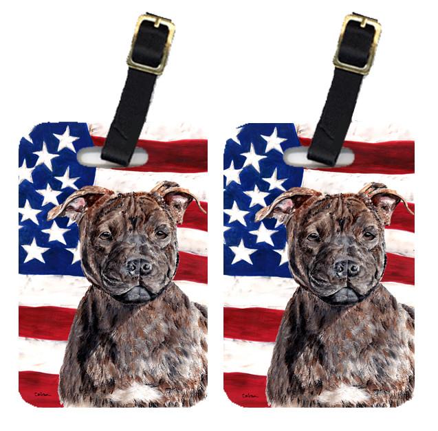 Pair of Staffordshire Bull Terrier Staffie with American Flag USA Luggage Tags by Caroline's Treasures