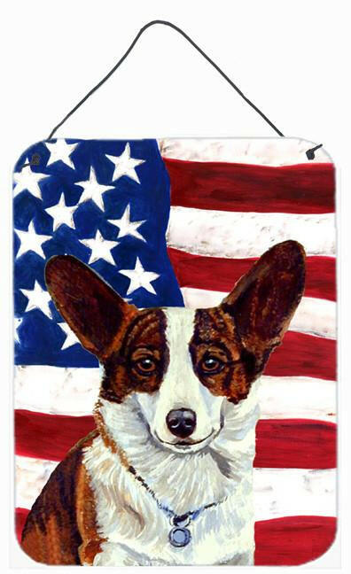 USA American Flag with Corgi Aluminium Metal Wall or Door Hanging Prints by Caroline's Treasures