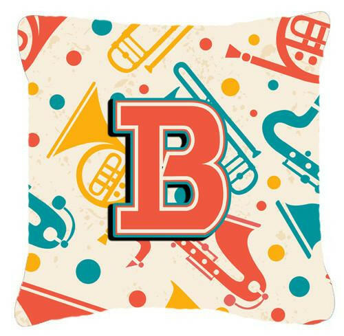 Letter B Retro Teal Orange Musical Instruments Initial Canvas Fabric Decorative Pillow CJ2001-BPW1414 by Caroline's Treasures