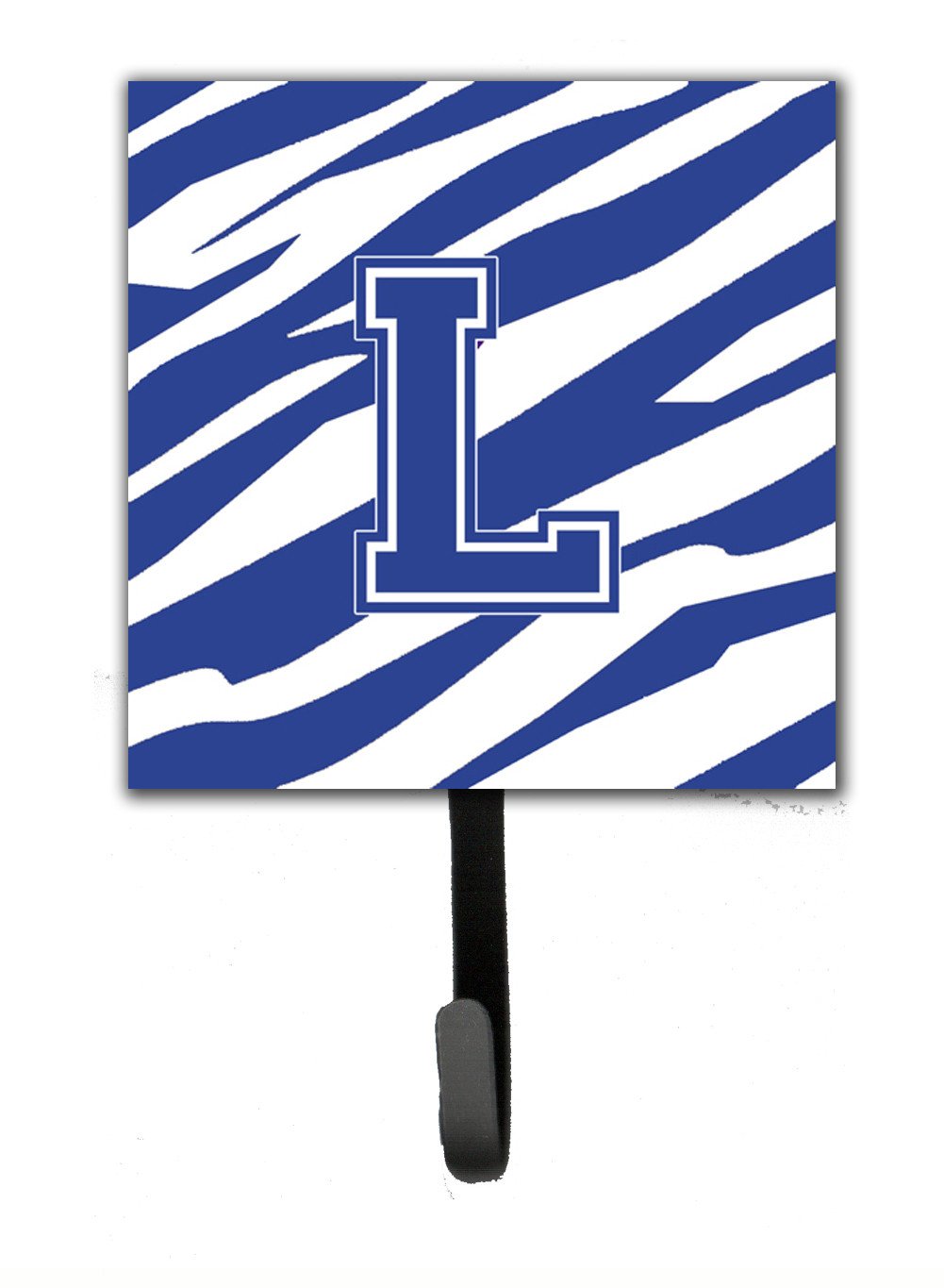 Letter L Initial Tiger Stripe Blue and White Leash Holder or Key Hook by Caroline's Treasures