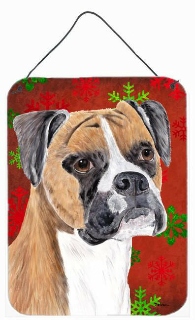 Boxer Red and Green Snowflakes Holiday Christmas Wall or Door Hanging Prints by Caroline's Treasures