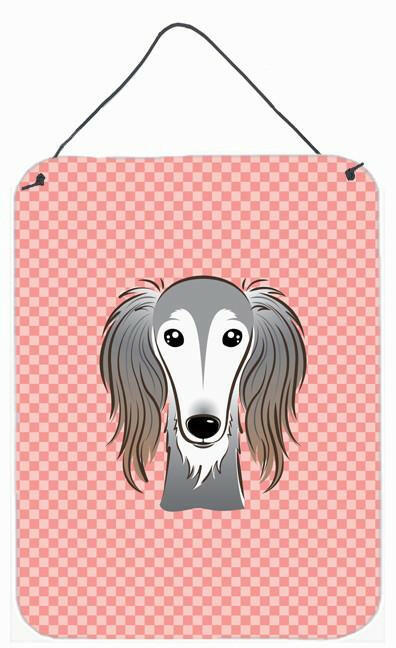 Checkerboard Pink Saluki Wall or Door Hanging Prints BB1229DS1216 by Caroline's Treasures