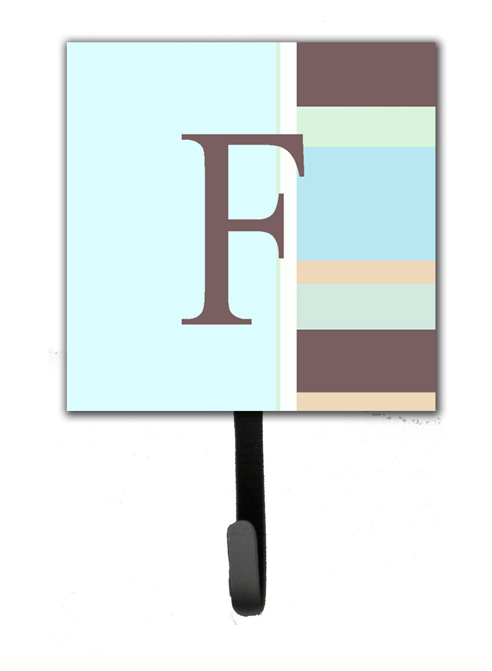 Letter F Initial Monogram - Blue Stripes Leash Holder or Key Hook by Caroline&#39;s Treasures