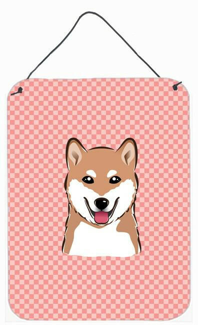 Checkerboard Pink Shiba Inu Wall or Door Hanging Prints BB1225DS1216 by Caroline's Treasures