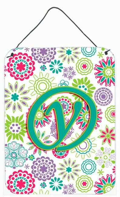 Letter Y Flowers Pink Teal Green Initial Wall or Door Hanging Prints CJ2011-YDS1216 by Caroline's Treasures