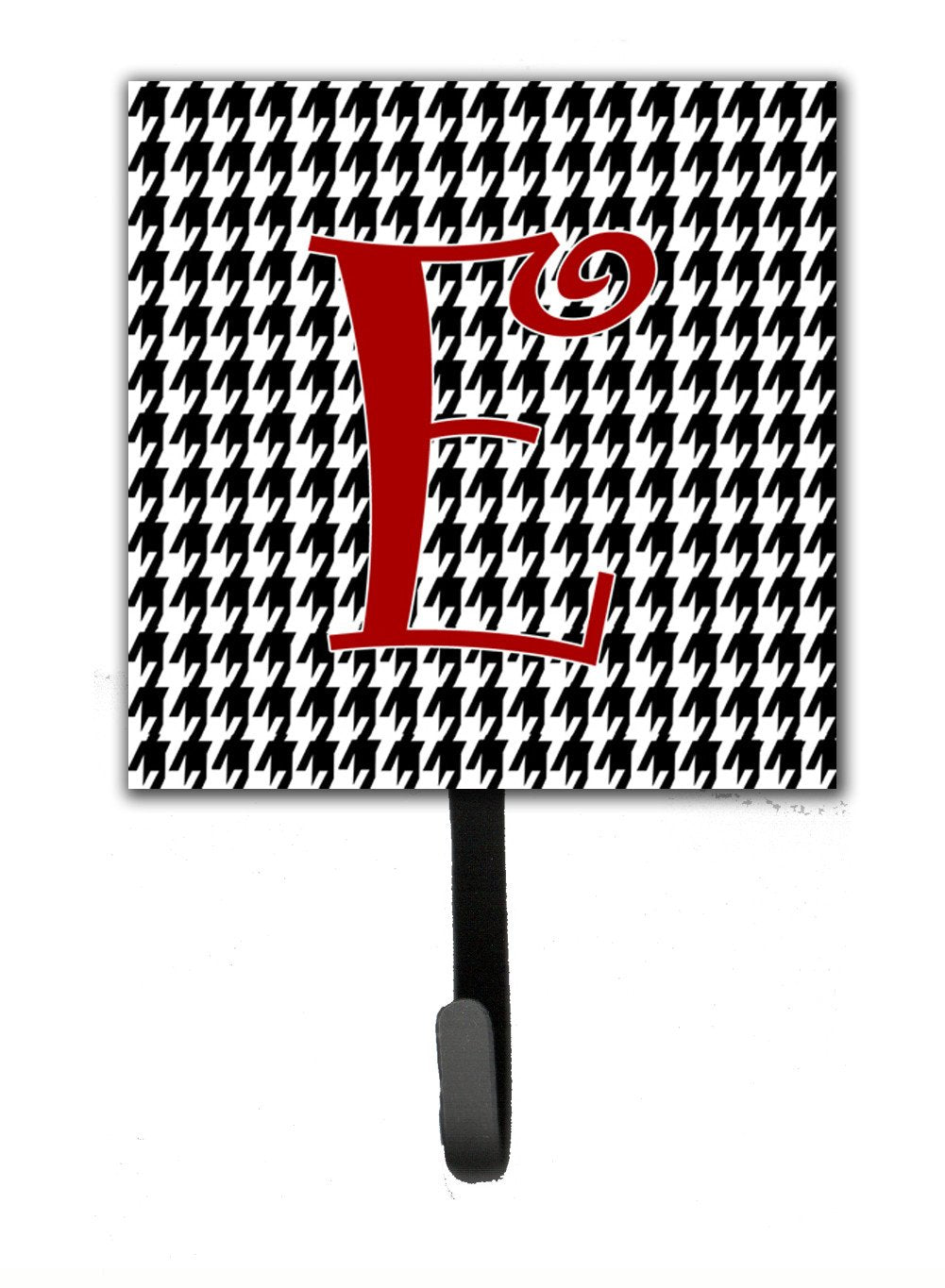 Letter E Initial Monogram - Houndstooth Black Leash Holder or Key Hook by Caroline's Treasures