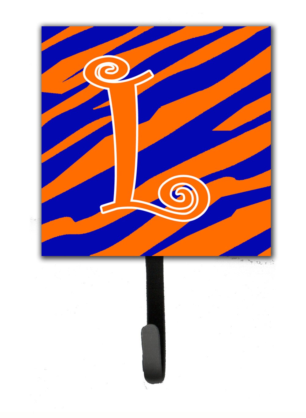 Letter L Initial Tiger Stripe Blue and Orange Leash Holder or Key Hook by Caroline&#39;s Treasures