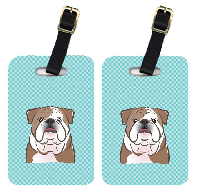 Pair of Checkerboard Blue English Bulldog  Luggage Tags BB1157BT by Caroline's Treasures